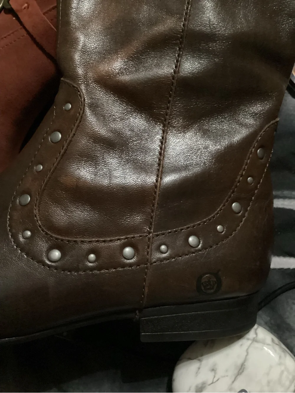 Born Brown Studded Over-the-Knee Leather Boots